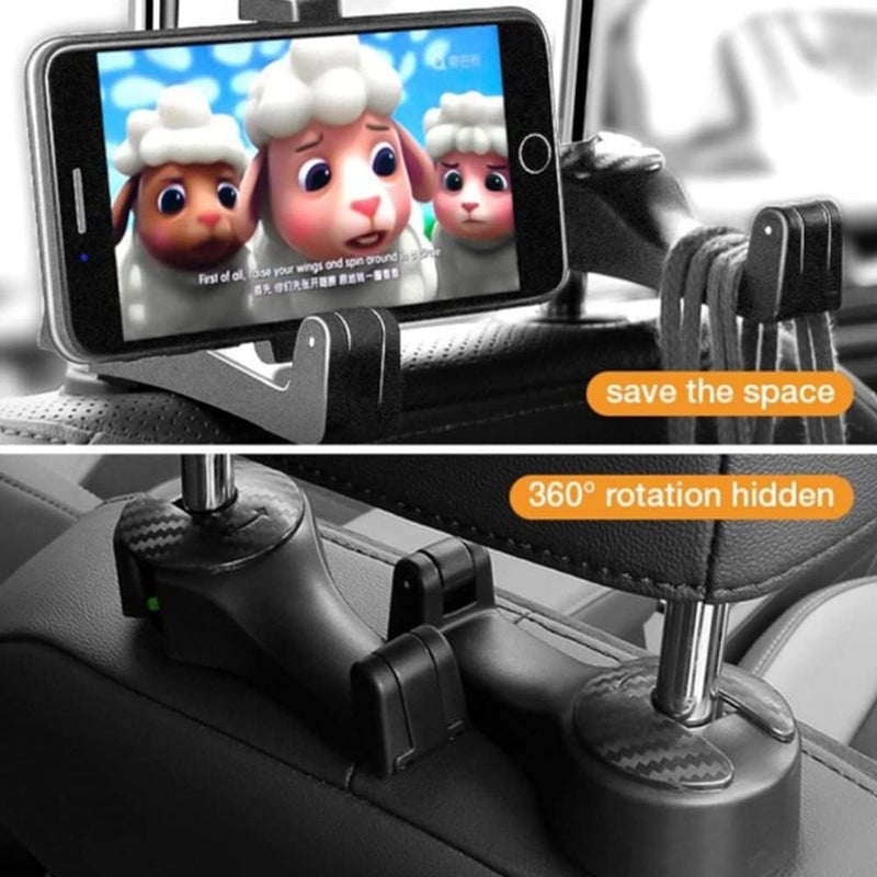 cheekyglo 2 in 1 Car Headrest Hidden Hook, Universal Multifunctional Car Vehicle Headrest Hook, 2 in 1 car seat hooks for purses and bags with phone holder (Black) - Image 4