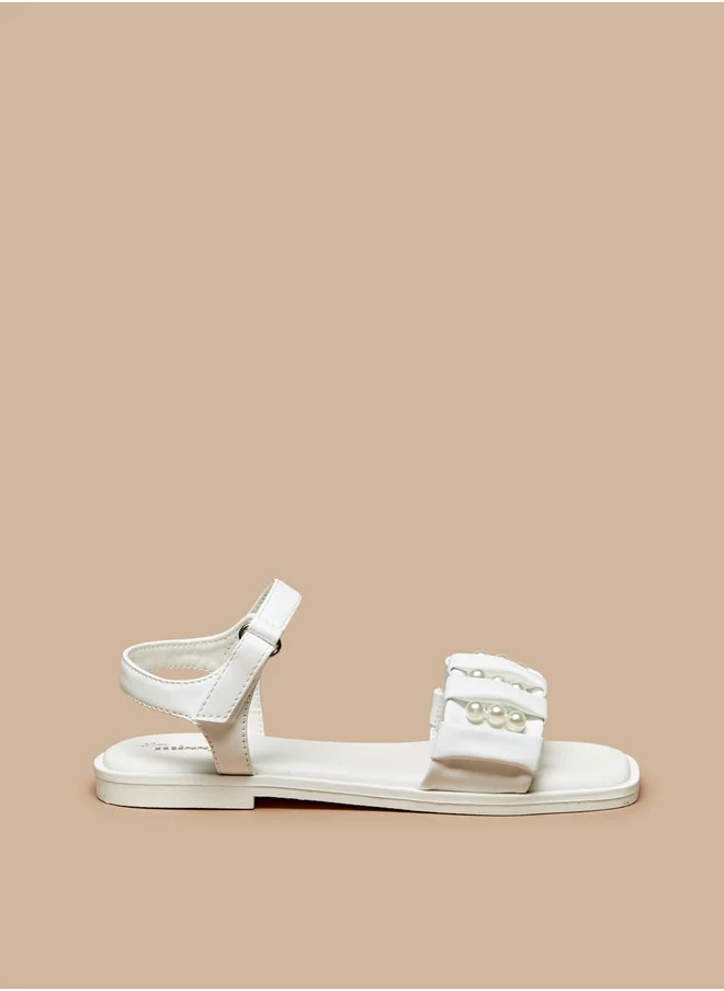 ميسي Girls Pearl Accent Sandals With Hook And Loop Closure