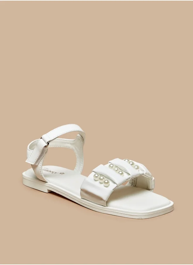 MISSY Girls Pearl Accent Sandals With Hook And Loop Closure