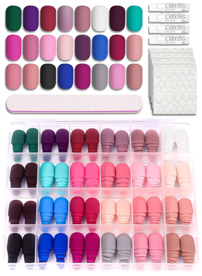 LADYING Press On Nails - LADYING 576 Pc Square Matte Full Cover False Nails, 24 Colors, DIY Kit, Includes Nail File and Adhesive Tabs - Image 1