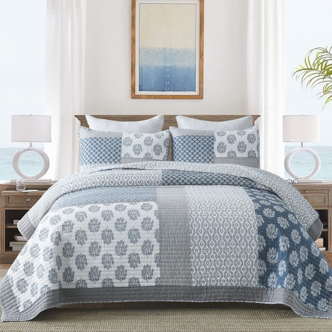 BLUE QUEEN QUILT SET 100 COTTON PATCHWORK QUEEN QUILT BEDDING SET 3 PIECES FARMHOUSE REVERSIBLE FLORAL BEDSPREAD COVERLET LIGHTWEIGHT THIN COMFORTER FOR ALL SEASON