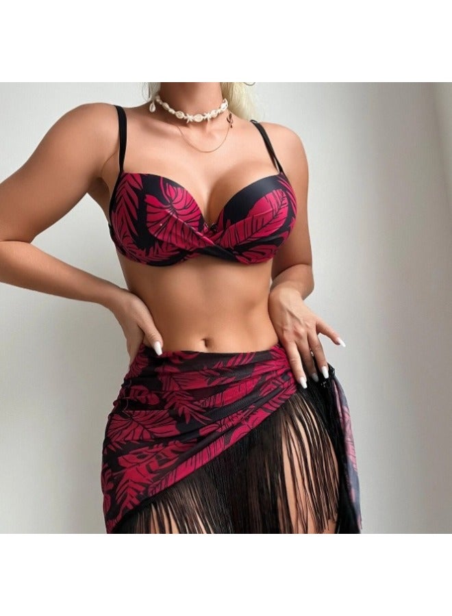 Generic Swimsuit Three-piece European And American Bikini Tassel Printing Bikini Manufacturers Wholesale-Color:okra Yellow-Size:L  - Image 4