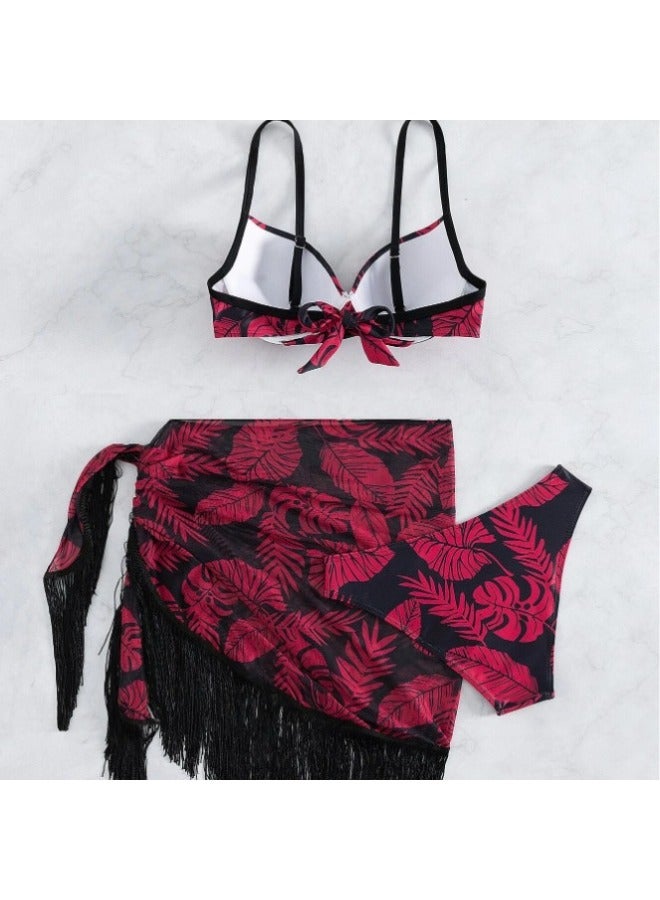 Generic Swimsuit Three-piece European And American Bikini Tassel Printing Bikini Manufacturers Wholesale-Color:okra Yellow-Size:L  - Image 5