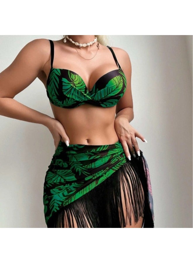 Generic Swimsuit Three-piece European And American Bikini Tassel Printing Bikini Manufacturers Wholesale-Color:okra Yellow-Size:L  - Image 3