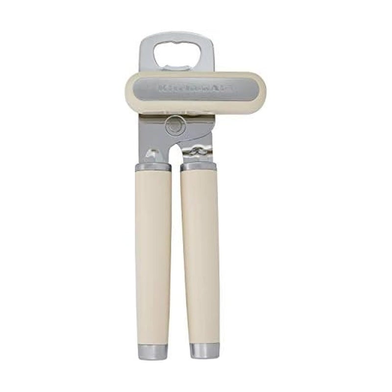 KitchenAid Classic Multifunction Can Opener and Bottle Opener Easy to Use Razor Sharp Stainless Steel Cutting Wheel Soft Ergonomic Handles Almond Cream