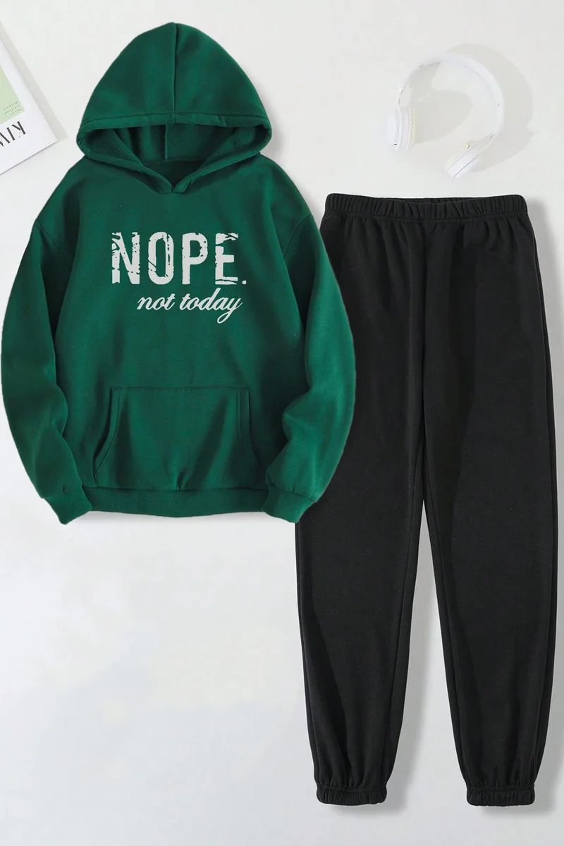 ONLYTRENDWEAR Unisex Nope Printed Tracksuit Set S.m. Green
