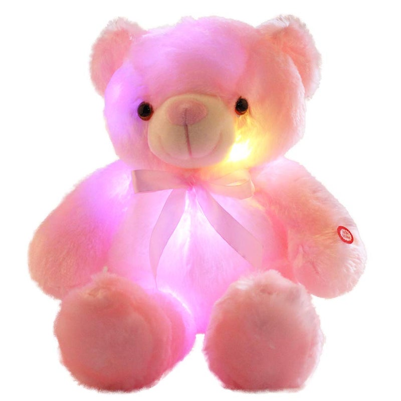 sofipal Light Up Teddy Bear Stuffed Animal 18 LED Glow Plush Toy with Night Light Soft Luminous Bear Toy for Kids Girls Birthday Valentines Pink - Image 2