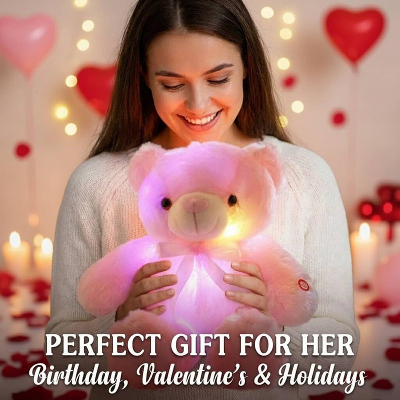 sofipal Light Up Teddy Bear Stuffed Animal 18 LED Glow Plush Toy with Night Light Soft Luminous Bear Toy for Kids Girls Birthday Valentines Pink - Image 3