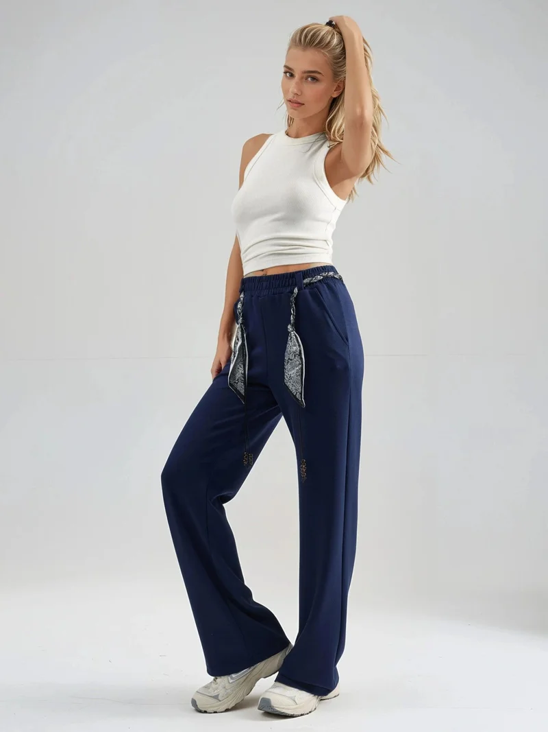 زوبعة Modal Touch Belted High Waist Straight Leg Knit Pants Bersan Collection