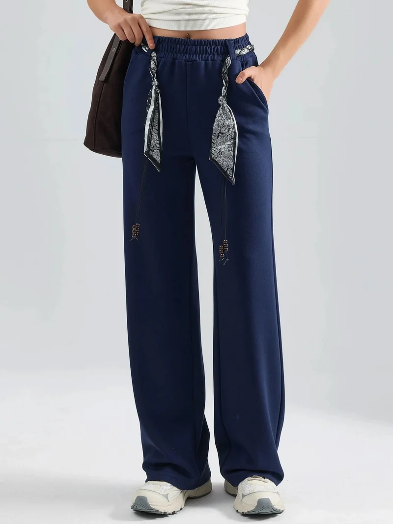 زوبعة Modal Touch Belted High Waist Straight Leg Knit Pants Bersan Collection