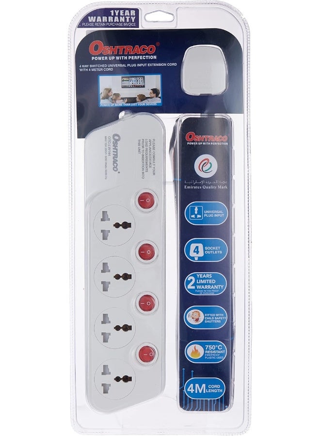 Oshtraco 4 Way Switch Extension Cord with 4 Meter Wire - Image 1