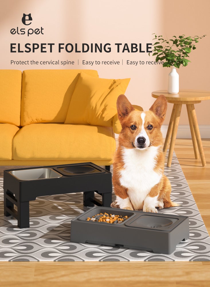 Generic Raised Dog Bowls Foldable 4 Height Adjustable Bowl Stand with Slow Feeder Bowl and Floating Water Bowl,Food Bowls Water Bowl for Large Medium Small Dogs  - Image 2
