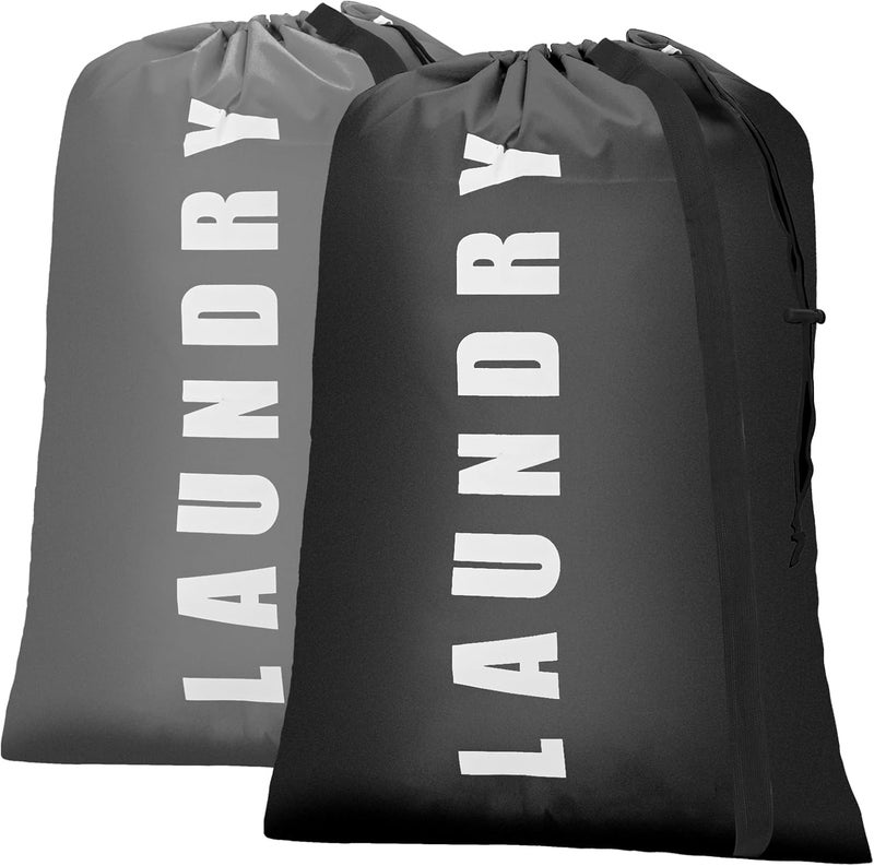Isink Heavy Duty Laundry Bag with Strap,2 Pack Travel Laundry Bags for Dirty Clothes,24" x 36" Large Laundry Bag for Traveling,Camping,Dorm (Black+ Gray) - Image 1