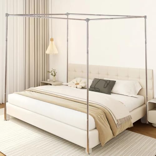 Mosqutent Full Size Canopy Bed Frame, Thicken Stainless Steel, Bed Post Poles, Metal Connectors, Mosquito Curtains, Bedroom Decor - Image 1