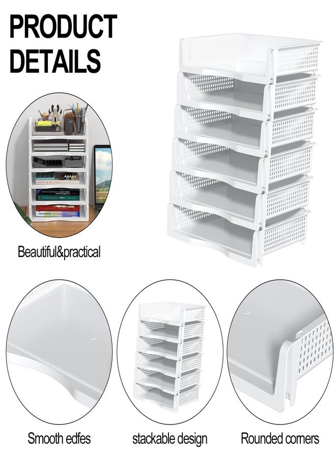 Teyyvn 6 Pack Plastic Stackable Paper Tray, Desk Letter Organizer Trays Stackable, White - Image 2