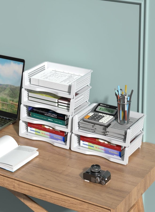 Teyyvn 6 Pack Plastic Stackable Paper Tray, Desk Letter Organizer Trays Stackable, White - Image 4