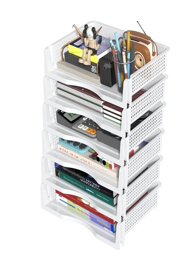 Teyyvn 6 Pack Plastic Stackable Paper Tray, Desk Letter Organizer Trays Stackable, White - Image 1