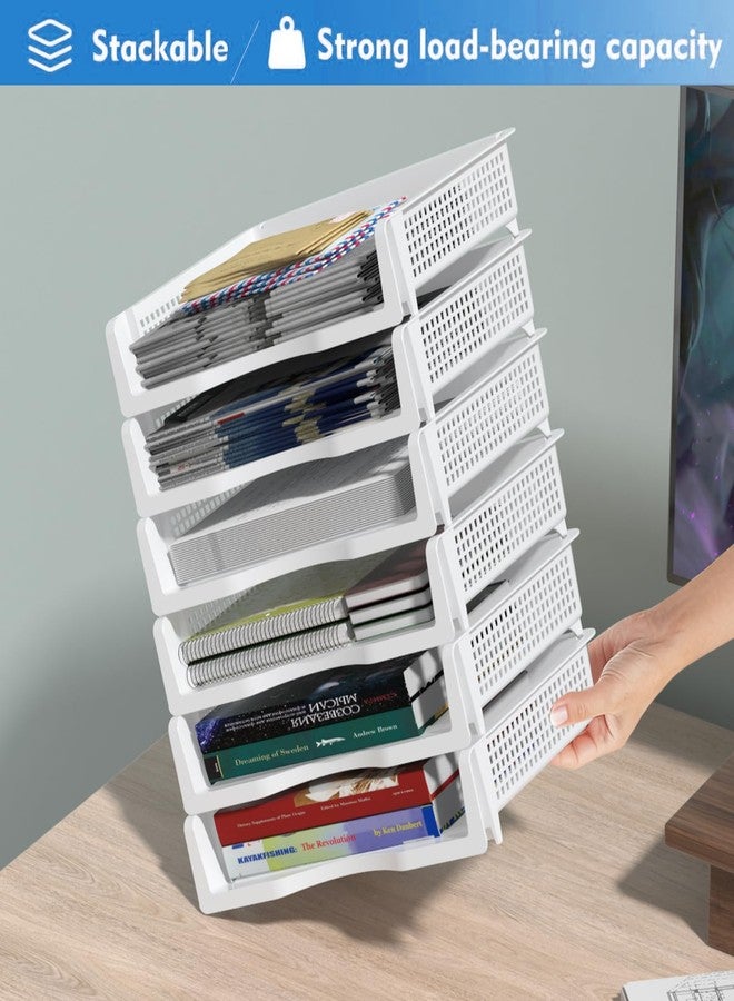 Teyyvn 6 Pack Plastic Stackable Paper Tray, Desk Letter Organizer Trays Stackable, White - Image 5
