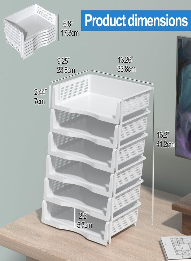 Teyyvn 6 Pack Plastic Stackable Paper Tray, Desk Letter Organizer Trays Stackable, White - Image 3