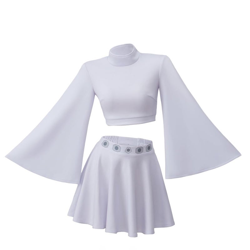 RocailleCos Princess Leia Cosplay Costume Adult Short White Dress Crop Top Skirt Suit Outfit for Women Girls Teen (white, L) - Image 2