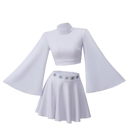 RocailleCos Princess Leia Cosplay Costume Adult Short White Dress Crop Top Skirt Suit Outfit for Women Girls Teen (white, L) - Image 1