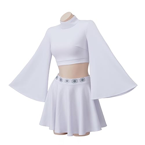 RocailleCos Princess Leia Cosplay Costume Adult Short White Dress Crop Top Skirt Suit Outfit for Women Girls Teen (white, L) - Image 3