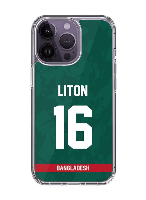 Classic Clear Case for iPhone 14 Pro , Hybrid Soft Case Transparent Cover - Player Name - Liton Das, Jersey Number- 16