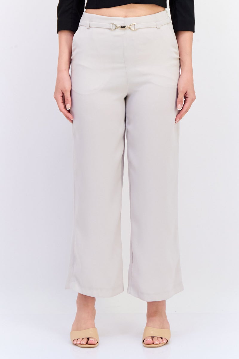 KOTON Women Regular Fit Solid Palazzo Pants, Beige - Image 1