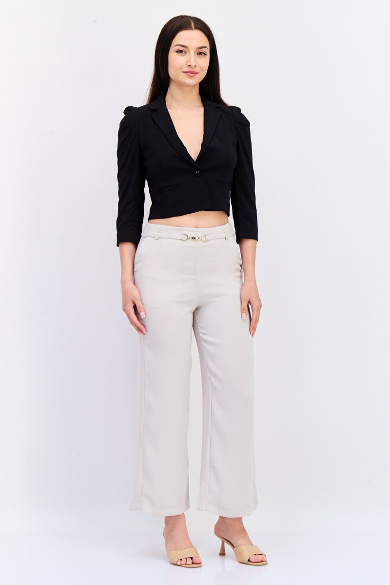 KOTON Women Regular Fit Solid Palazzo Pants, Beige - Image 4