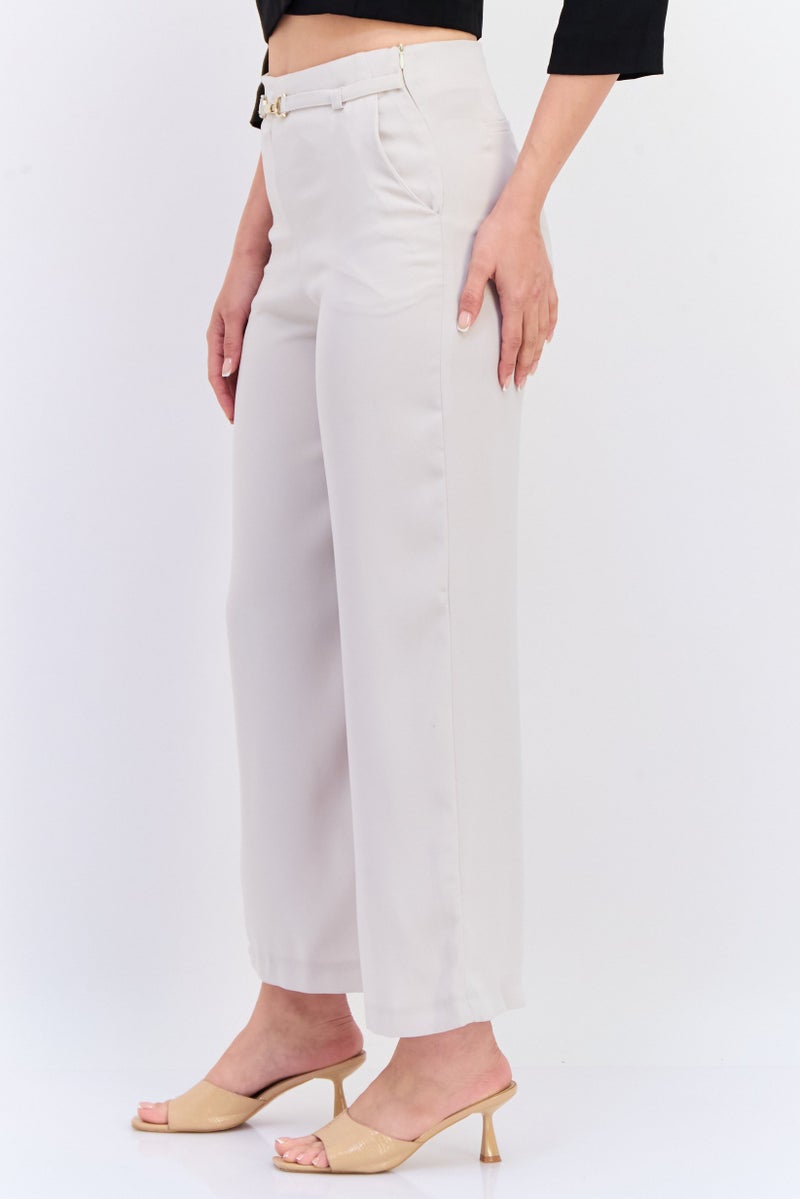 KOTON Women Regular Fit Solid Palazzo Pants, Beige - Image 2