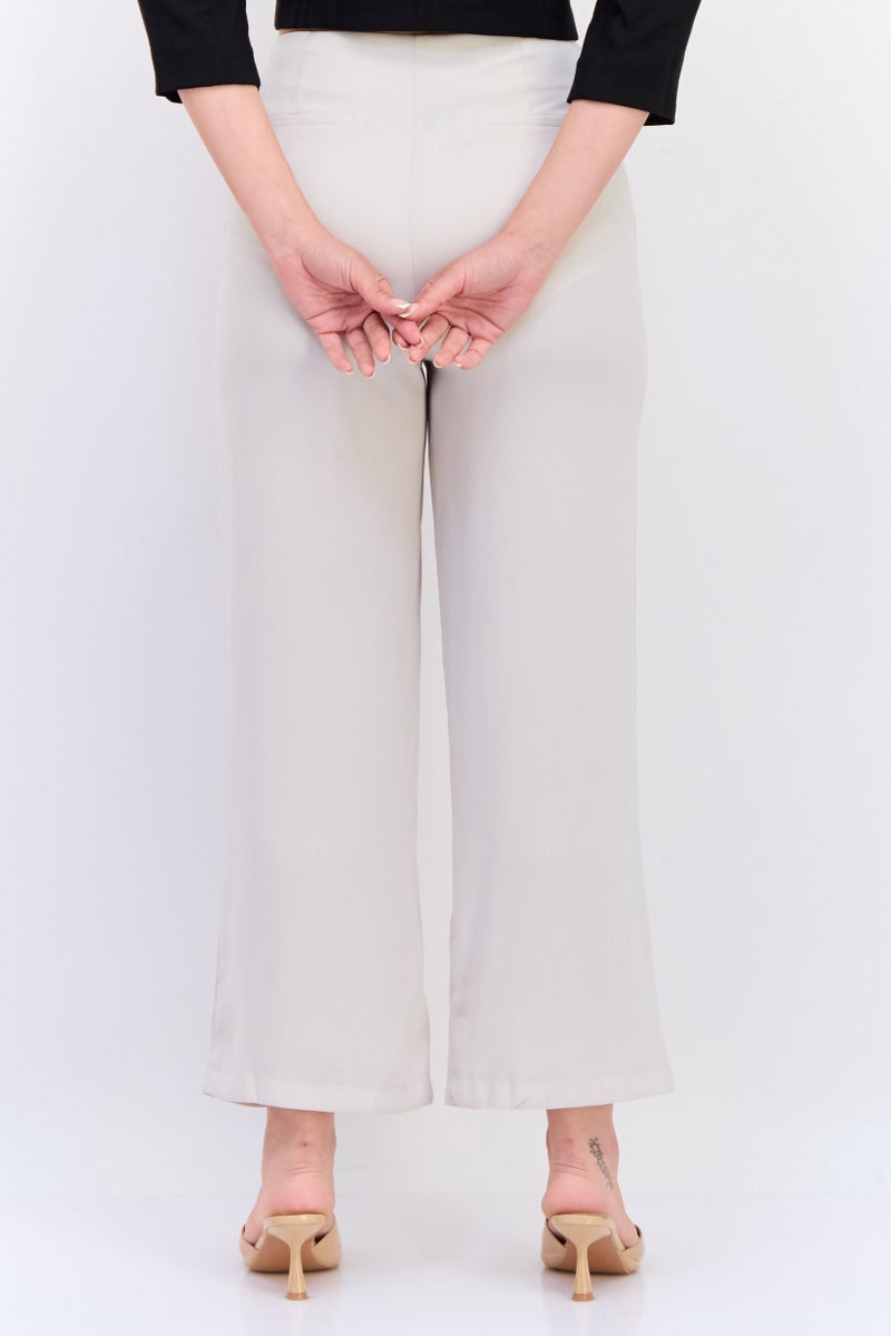 KOTON Women Regular Fit Solid Palazzo Pants, Beige - Image 3