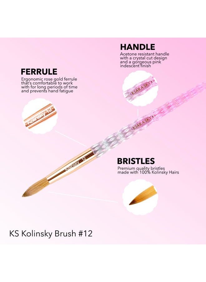 Kiara Sky Pink Crystal Acrylic Nail Brush - Professional Nail Cleaner Tool - Nail Kolinsky Brush for Women - 100% Kolinksy Hand Crafted Nail Tools - Long Lasting Nail Cleaning Brush, #12 - Image 3