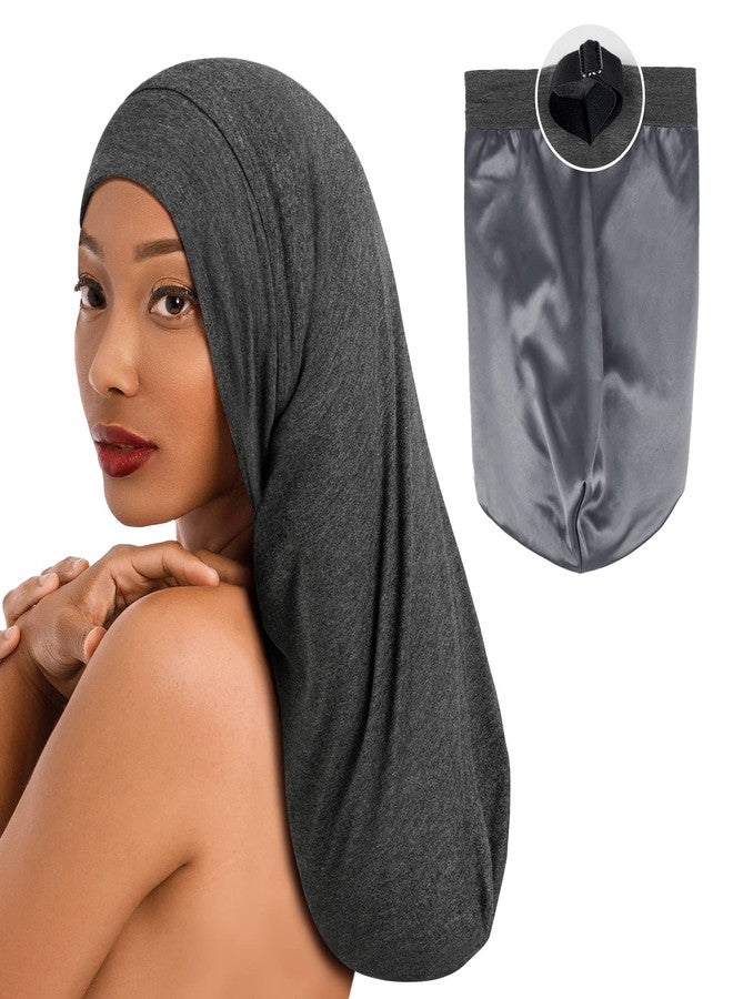 Fittia Long XL Silk Satin Bonnet for Braids, Dreadlocks for Curly Hair Sleeping, Large Silk Sleep Cap for Black Women Men Frizzy Hair - Image 1