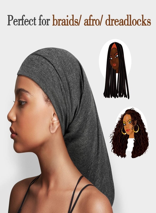 Fittia Long XL Silk Satin Bonnet for Braids, Dreadlocks for Curly Hair Sleeping, Large Silk Sleep Cap for Black Women Men Frizzy Hair - Image 2
