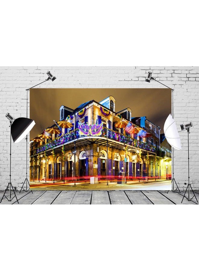 Loccor Fabric 7x5ft New Orleans Backdrop Night Pubs Bars Colorful Lights USA Landmark Photography Background Mardi Gras Birthday Party Decoration Portrait Photoshoot Booth Studio Props Wallpaper - Image 2