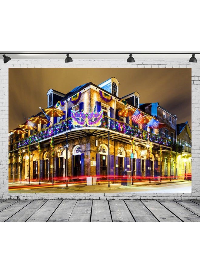 Loccor Fabric 7x5ft New Orleans Backdrop Night Pubs Bars Colorful Lights USA Landmark Photography Background Mardi Gras Birthday Party Decoration Portrait Photoshoot Booth Studio Props Wallpaper - Image 4
