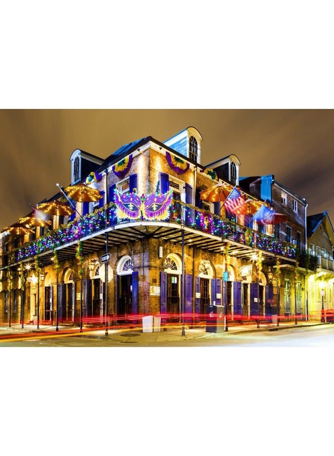 Loccor Fabric 7x5ft New Orleans Backdrop Night Pubs Bars Colorful Lights USA Landmark Photography Background Mardi Gras Birthday Party Decoration Portrait Photoshoot Booth Studio Props Wallpaper - Image 1