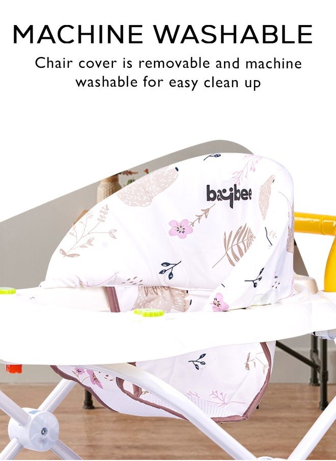 BAYBEE - Baybee Zato Baby Walker for Kids, Foldable Kids Walker with 3 Position Adjustable Height & Musical Toy Bar Activity Walker for Toddlers Walker for Baby Boy Girl 6 to 18 Months Pink - Image 1