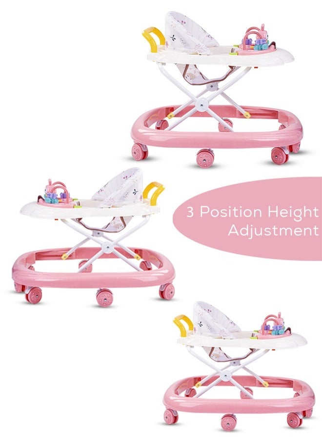 BAYBEE - Baybee Zato Baby Walker for Kids, Foldable Kids Walker with 3 Position Adjustable Height & Musical Toy Bar Activity Walker for Toddlers Walker for Baby Boy Girl 6 to 18 Months Pink - Image 1