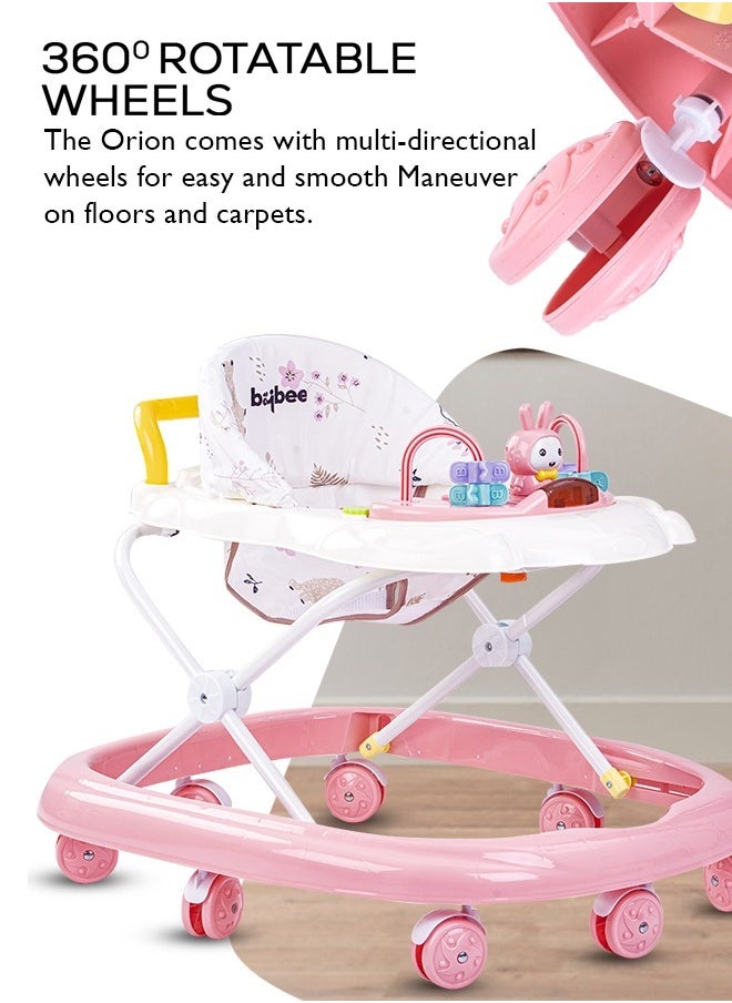 BAYBEE - Baybee Zato Baby Walker for Kids, Foldable Kids Walker with 3 Position Adjustable Height & Musical Toy Bar Activity Walker for Toddlers Walker for Baby Boy Girl 6 to 18 Months Pink - Image 1