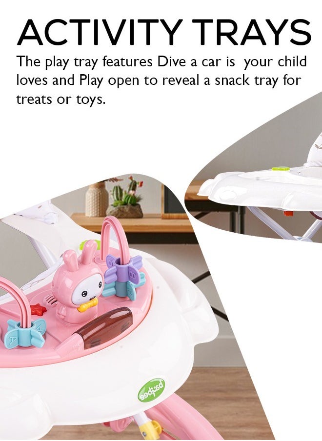 BAYBEE - Baybee Zato Baby Walker for Kids, Foldable Kids Walker with 3 Position Adjustable Height & Musical Toy Bar Activity Walker for Toddlers Walker for Baby Boy Girl 6 to 18 Months Pink - Image 1