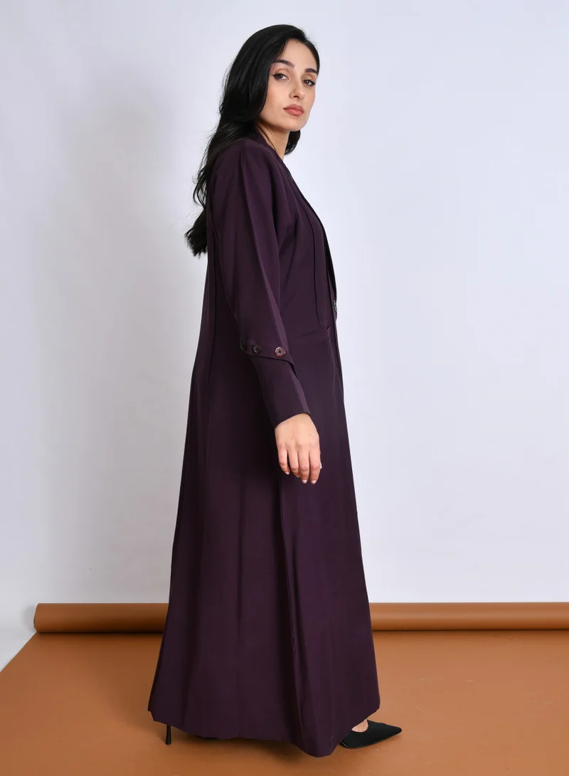 HAWRAA ABAYA Purple Blazer-Cut Abaya with Lining, Front Pockets and Button Closure