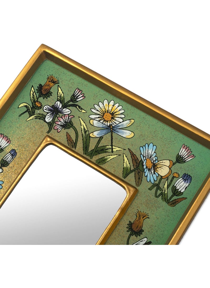NOVICA NOVICA Handmade Floral Reverse Painted Glass Wood Framed Rectangular Wall Mirror Emerald Fields  - Image 4