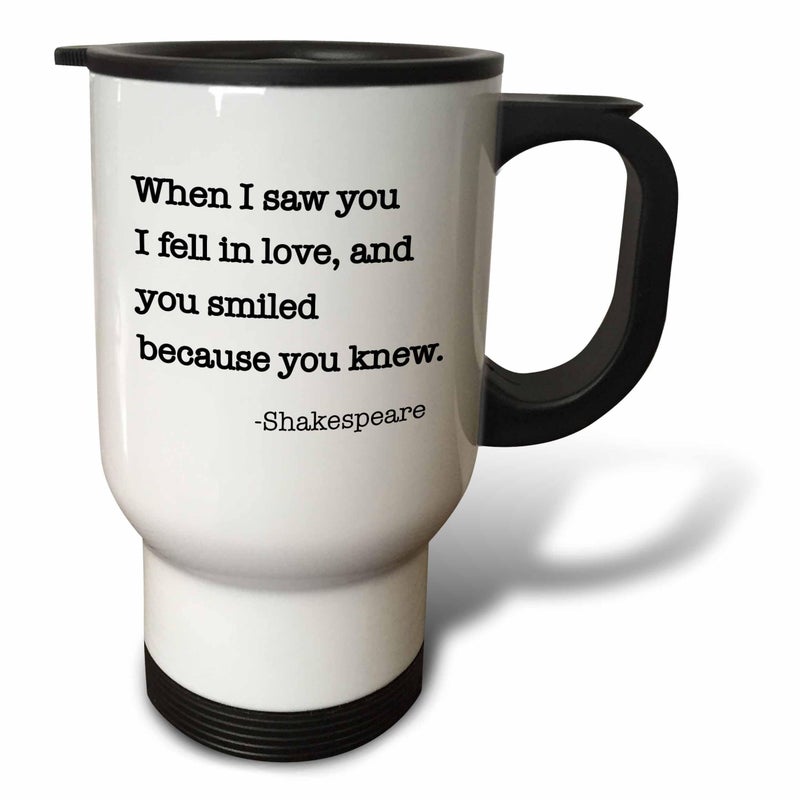 3dRose " When I Saw You I Fell in Love and You Smiled Because You Knew" Travel Mug, 14 oz, Multicolor - Image 1