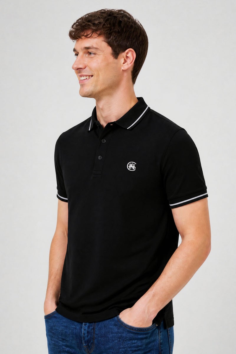 GOOD FOR NOTHING Men Regular Fit Embroidered Logo Short Sleeve Polo Shirt, Black - Image 3