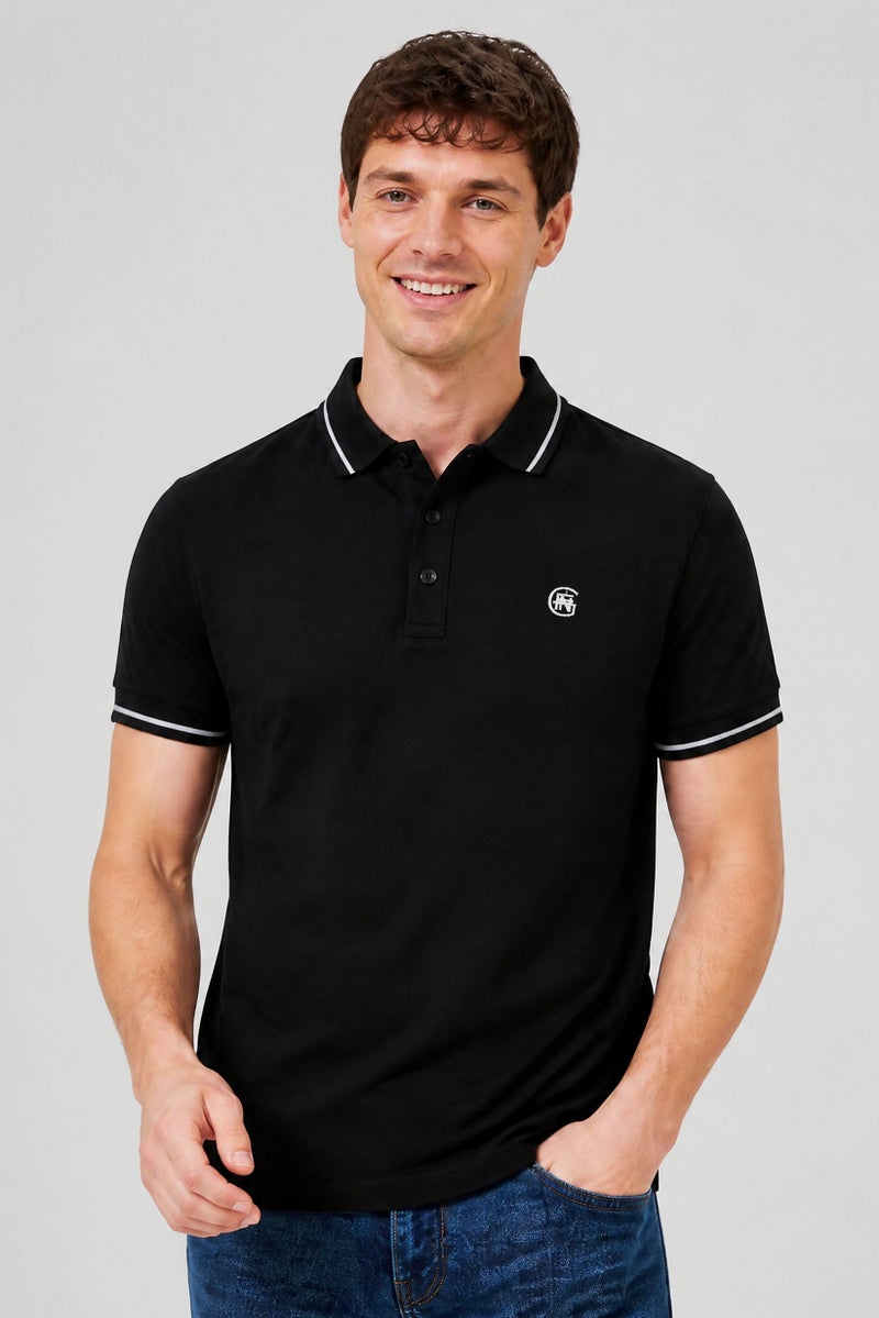 GOOD FOR NOTHING Men Regular Fit Embroidered Logo Short Sleeve Polo Shirt, Black - Image 1