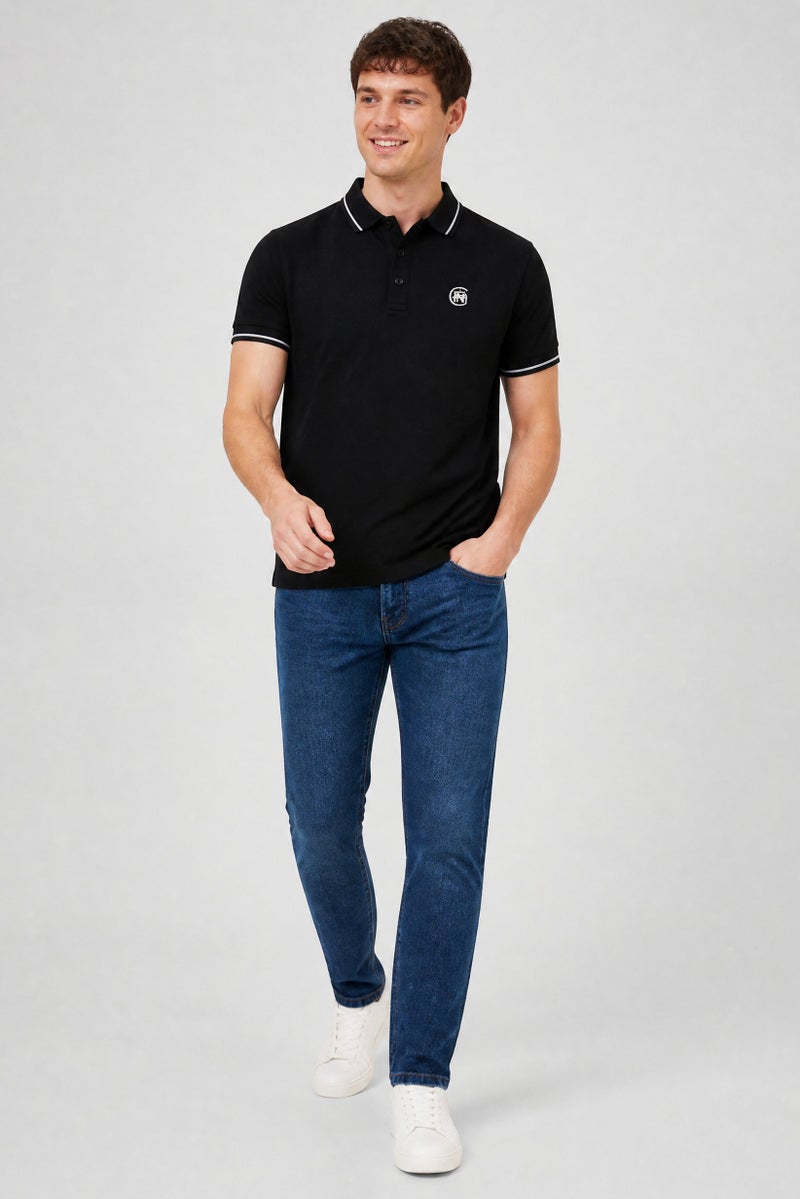 GOOD FOR NOTHING Men Regular Fit Embroidered Logo Short Sleeve Polo Shirt, Black - Image 4