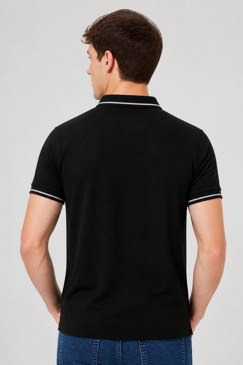 GOOD FOR NOTHING Men Regular Fit Embroidered Logo Short Sleeve Polo Shirt, Black - Image 2