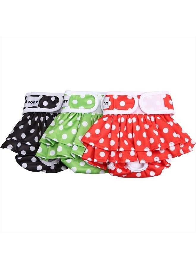 Avont 3 Pack Washable Dog Diapers Female (M/13-19), Reusable Dog Period Diapers Cover for Heat Cycle Incontinence, Girl Dog Diapers Dress -Black/Green/Red Dot - Image 1