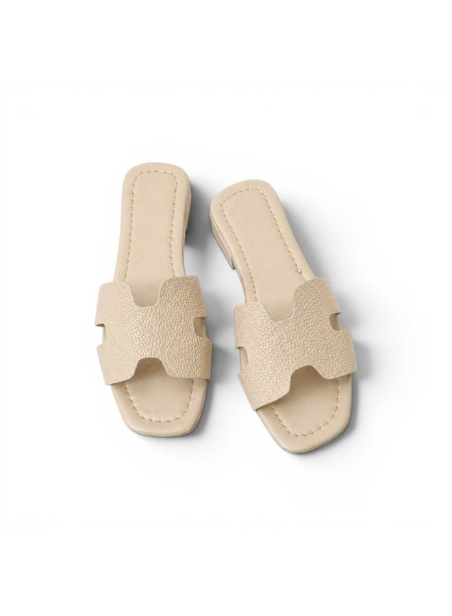 LIFESTYLISH Slippers flat leather Stylish with - SL-230 - Beige - Image 2